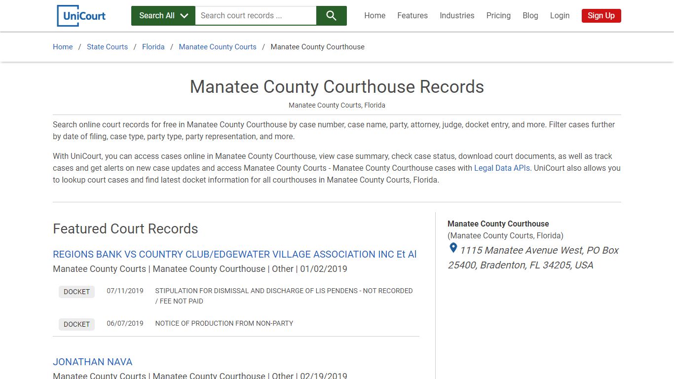 Manatee County Courthouse Records | Manatee | UniCourt