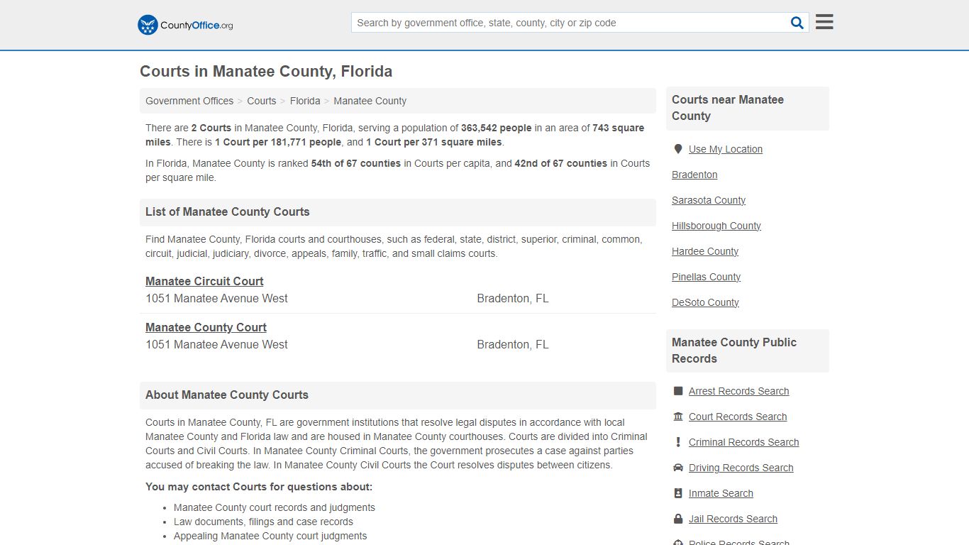 Courts - Manatee County, FL (Court Records & Calendars)